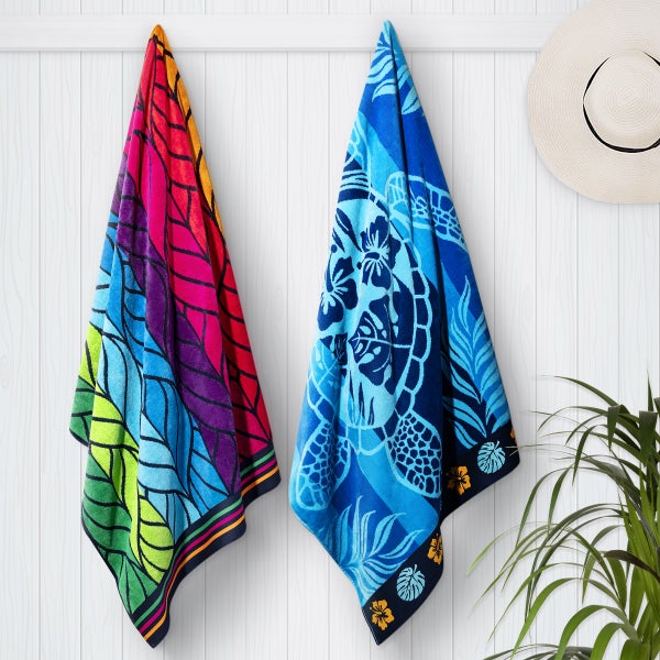 Colourful Waves & Turtle Dream Jacquard Beach Towel, 2-pack