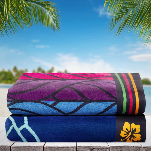 Colourful Waves & Turtle Dream Jacquard Beach Towel, 2-pack