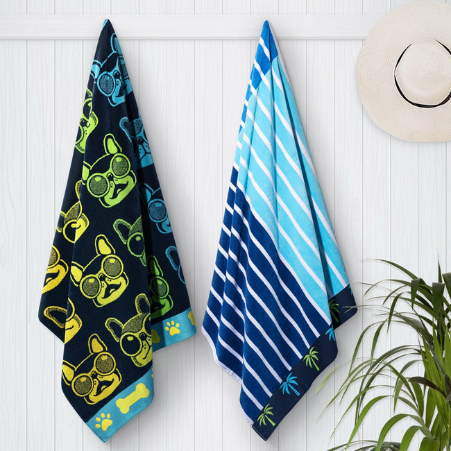 Cool Puppies & Bahamas Stripes Jacquard Beach Towel, 2-pack
