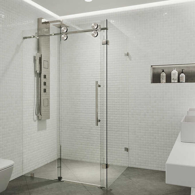 VIGO Winslow Frameless Sliding Rectangle Shower Enclosure, 34 in. L × 46 in. W × 74 in. H