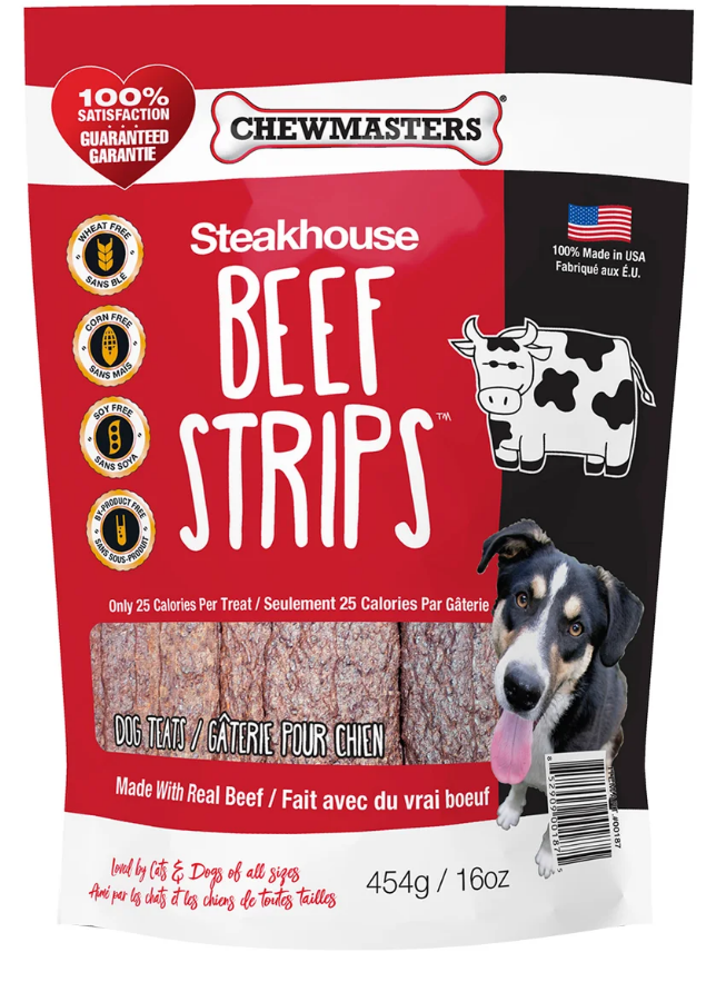 Chewmasters Steakhouse Beef Strips Dog Treats, 3 x 454 g ( 16 oz )