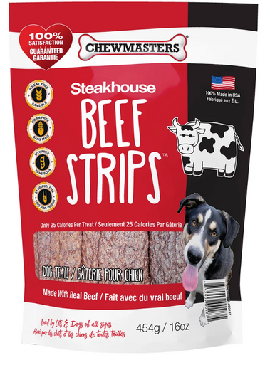 Chewmasters Steakhouse Beef Strips Dog Treats, 3 x 454 g ( 16 oz )