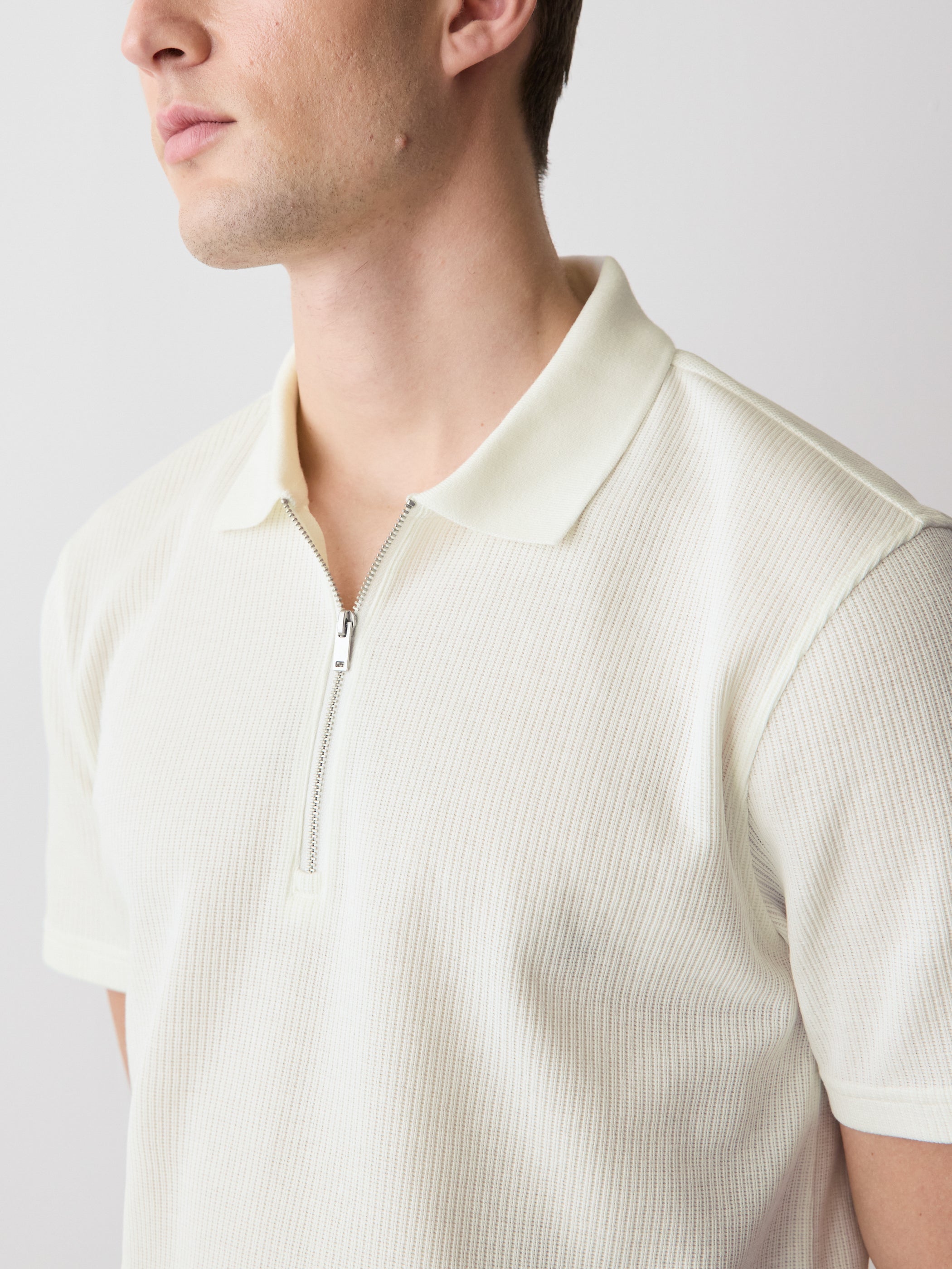 Short-Sleeve Ribbed Half-Zip Polo