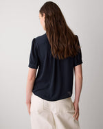 Silky Crepe Short-Sleeve Buttoned-Down Blouse