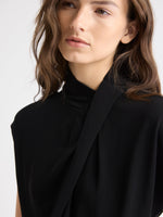 Extended-Sleeve Top with Crossover Draped Mock Neckline