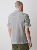 Striped Short-Sleeve Crochet Shirt with Camp Collar