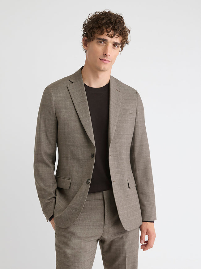 Slim-Fit Wool Plaid Suit Blazer