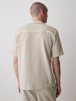 Striped Short-Sleeve Textured Shirt with Camp Collar