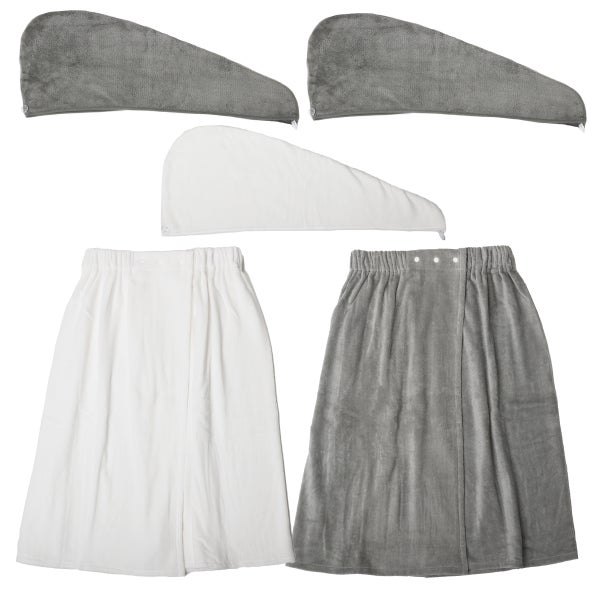 Home Retreat Bath Wrap & Hair Towel Shower Set, 5-piece
