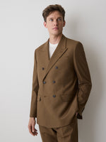 Tailored-Fit Double-Breasted Tobacco Suit Blazer