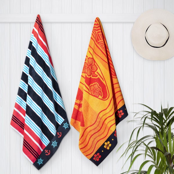 Surf & Nautical Sailing Stripe Jacquard Beach Towel 2-pack