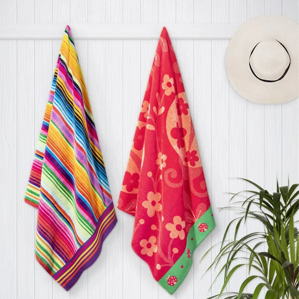 Fiesta Stripes & Ladybugs and Flowers Jacquard Beach Towel 2-pack