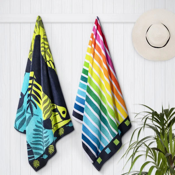 Rainbow & Tropical Toucan Jacquard Beach Towel 2-pack