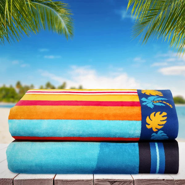 Beach Stripes & Crab Jacquard Beach Towel, 2-pack