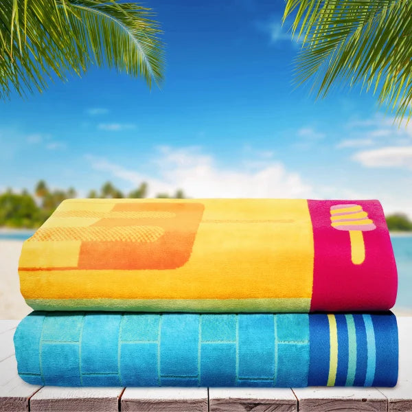 Popsicle Stripe & Square Tile Jacquard Beach Towel, 2-pack