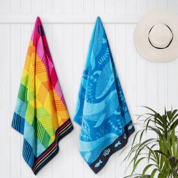 Modern Chevron & Whales Jacquard Beach Towel, 2-pack