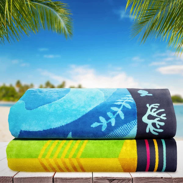 Modern Chevron & Whales Jacquard Beach Towel, 2-pack