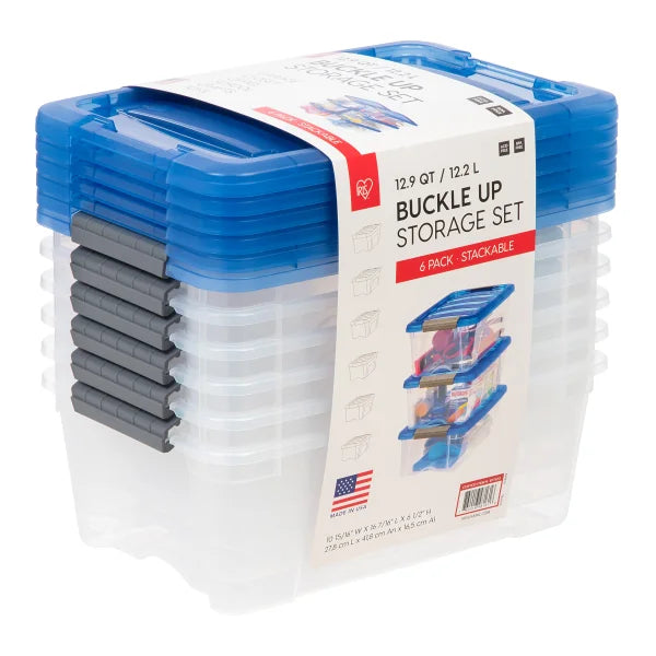 Iris 12.2L Buckle Up Clear Containers, Pack of 6