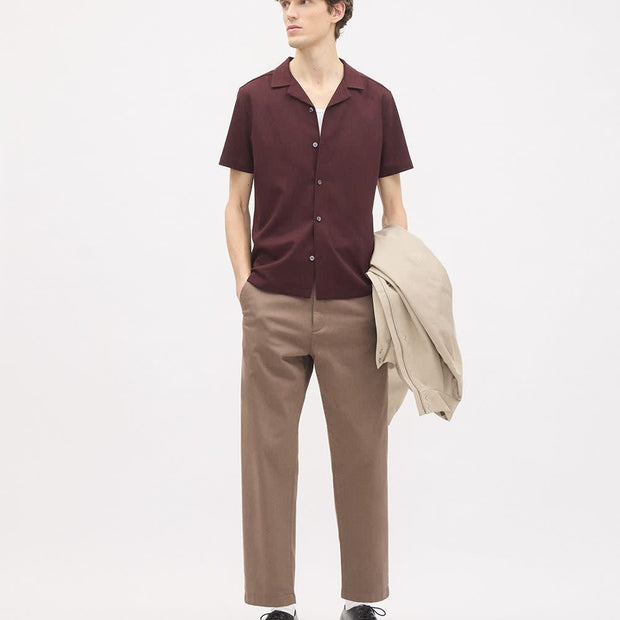 Short-Sleeve Herringbone Shirt with Camp Collar