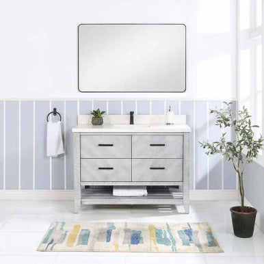 Northridge Home Chevron Single Vanity With Carrara Quartz Countertop, 48 in.