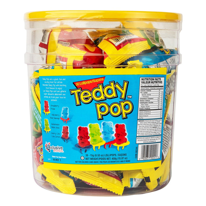Teddy Pop Lollipops, 30-count