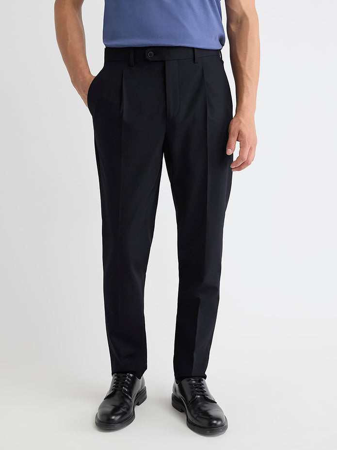 Wool-Blend Tapered-Leg Pleated Dress Pant