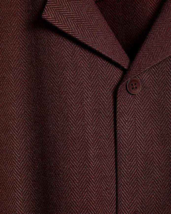 Short-Sleeve Herringbone Shirt with Camp Collar