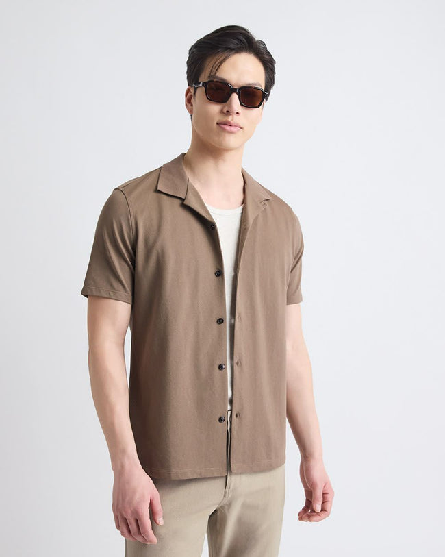 Short-Sleeve Piqué Shirt with Camp Collar