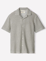 Striped Short-Sleeve Crochet Shirt with Camp Collar