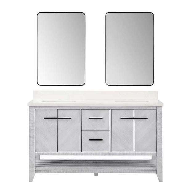 Northridge Home Chevron Double Vanity With Carrara Quartz Countertop