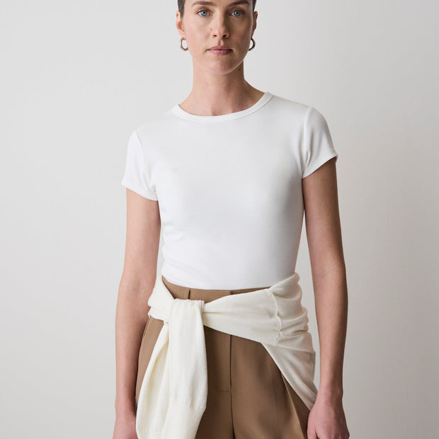Short-Sleeve Crew-Neck Ribbed Basic Tee
