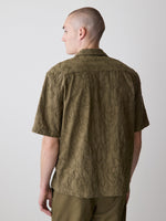 Short-Sleeve Camp-Collar Shirt with Embroidered Details - Dried Bark