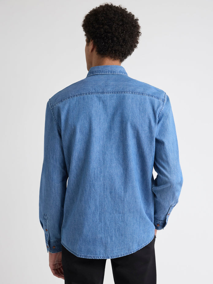 Long-Sleeve Denim Shirt with Chest Pocket