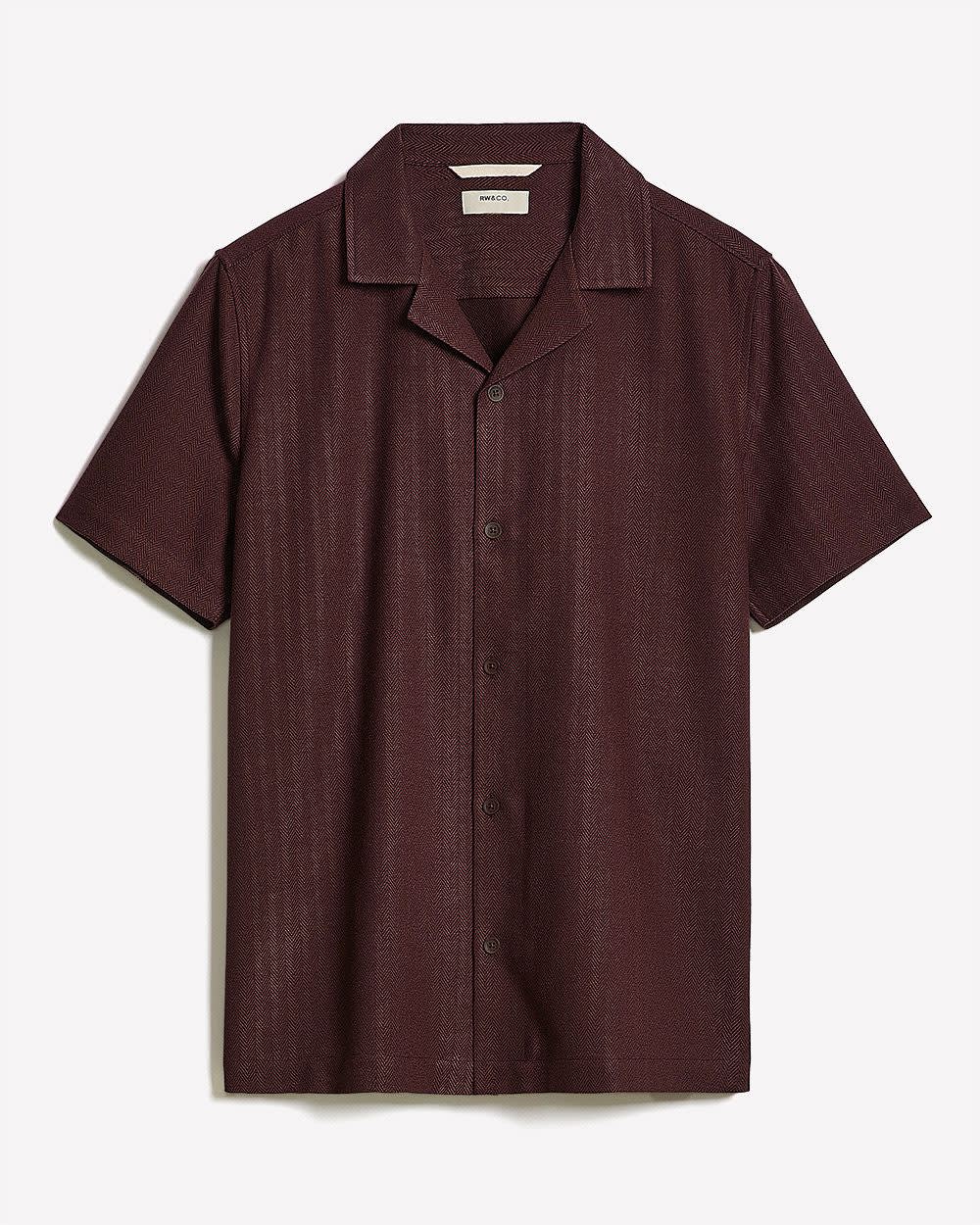 Short-Sleeve Herringbone Shirt with Camp Collar