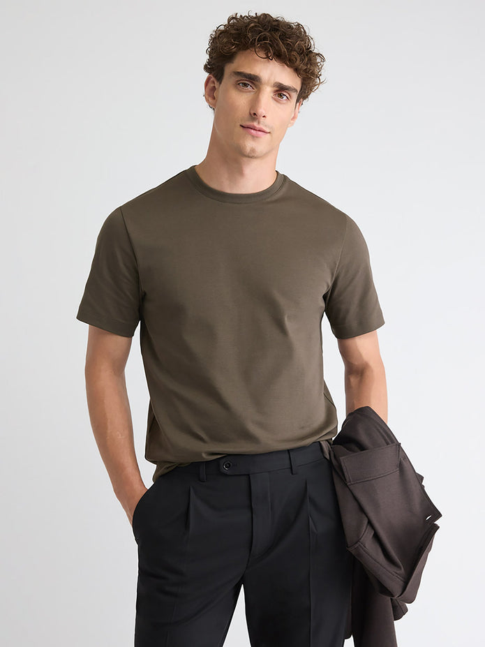 Solid Interlock Cotton Crew-Neck Tee