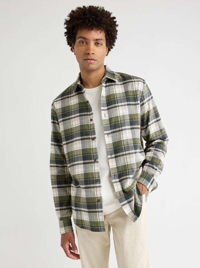 Regular-Fit Green Plaid Flannel Shirt