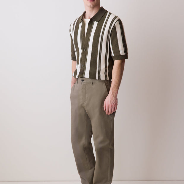 Short-Sleeve Shirt Sweater with Vertical Stripes