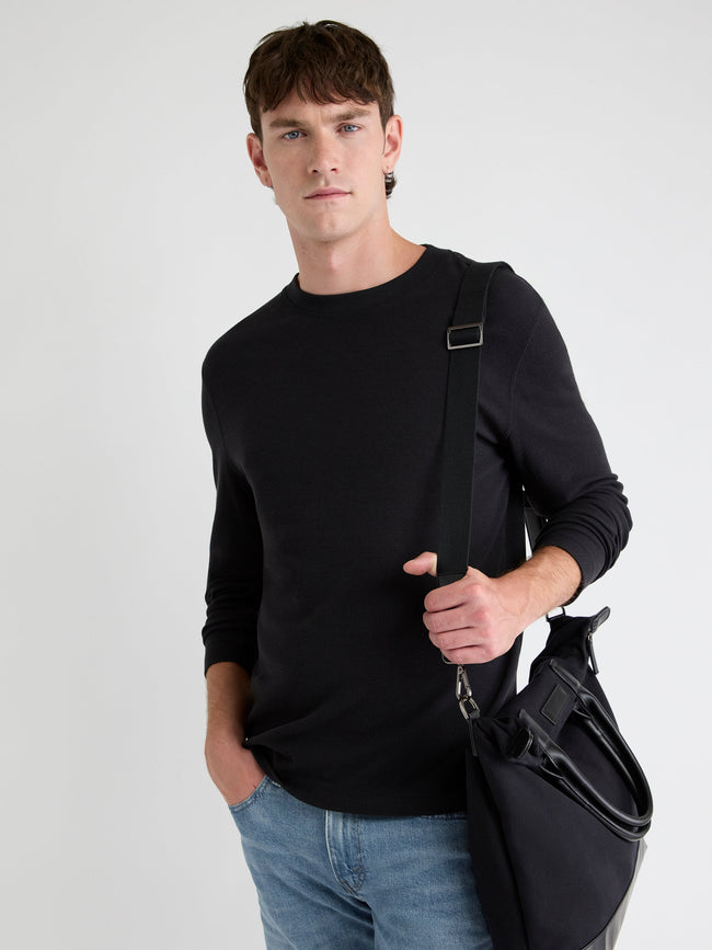 Long-Sleeve Crew-Neck Waffled Tee