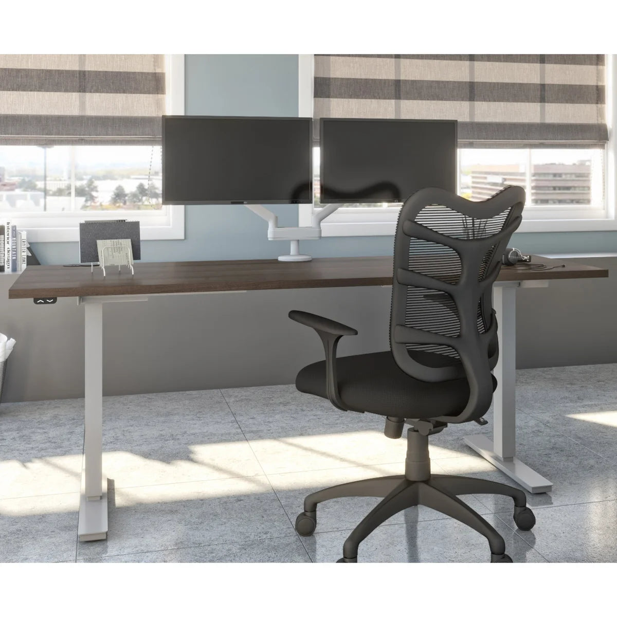 Bestar Upstand 76.2 cm × 182.9 cm (30 in. × 72 in.) Height-adjustable Desk with Dual Monitor Arm