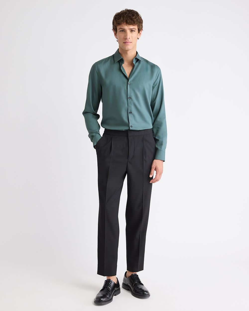 Slim-Fit Solid Cotton Modal Dress Shirt