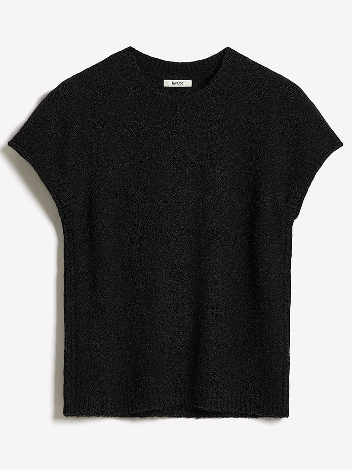 Wool-Blend Cap-Sleeve Crew-Neck Boxy Sweater