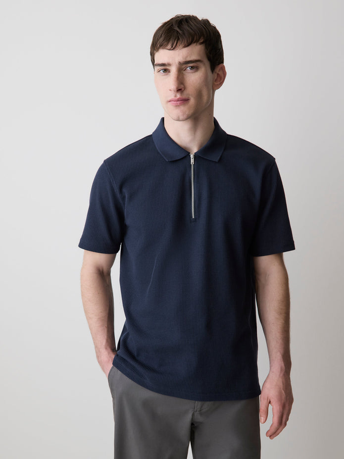 Short-Sleeve Ribbed Half-Zip Polo