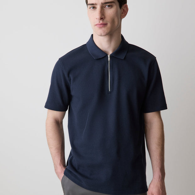 Short-Sleeve Ribbed Half-Zip Polo