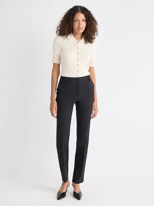 Limitless Black Mid-Rise Long Slim-Leg Signature Pant