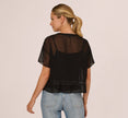Short Sleeve Pintuck Lace Top In Black