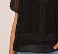 Short Sleeve Pintuck Lace Top In Black
