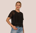 Short Sleeve Pintuck Lace Top In Black