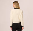 Long Sleeve Bow Collar Cardigan Sweater In Ivory Black