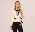 Long Sleeve Bow Collar Cardigan Sweater In Ivory Black