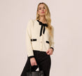 Long Sleeve Bow Collar Cardigan Sweater In Ivory Black